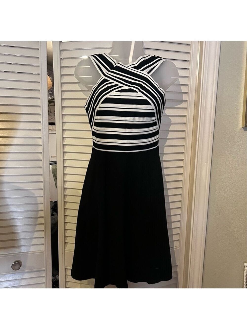 Anthropologie Black White Stripe Cross Front Mini Dress Size 2 - Picture 6 of 6